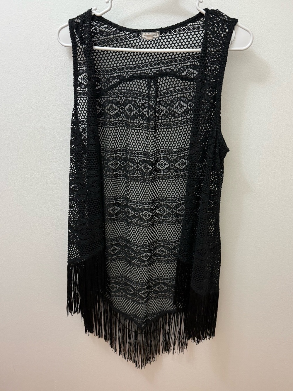 Eyeshadow Brand Lace Vest Black with Tribal Pattern & Fringe size large